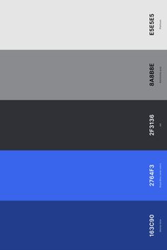 the color palette is blue, gray, and black with white text that reads essential colors