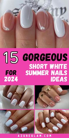 White Nails Square With Designs, Short Nail Milky White, Nails For 2024 Summer, White Nails With Summer Designs, Short Classy Summer Nails, Short Gel White Nails, Summer White Nails Ideas, Summer Nail 2024 Trends White, White Nail Dip Ideas