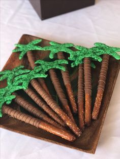 some cookies are arranged in the shape of trees