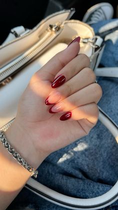 September Almond Nails Designs, Red Gel Nails Aesthetic, Christmas Nails Easy, Cherry Nails, Subtle Nails, Nagel Tips, Classy Acrylic Nails