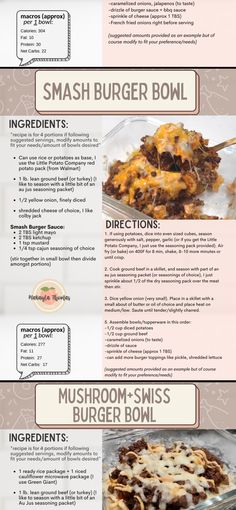 a menu with different types of food and instructions to make it in the microwave or on the stove