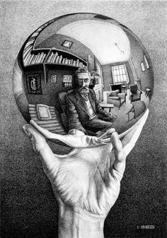 a drawing of a hand holding a mirror ball