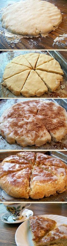 baked cinnamon scones on a baking sheet