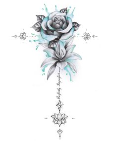 a cross tattoo with flowers on it