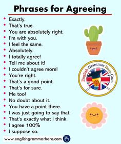 a poster with the words phrases for agreeng in english and an image of a cactus