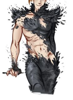 a drawing of a man with black feathers on his body