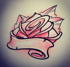 a drawing of a rose with a ribbon around it