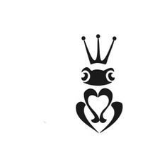 a black and white frog with a heart on it's chest, in the shape of a crown