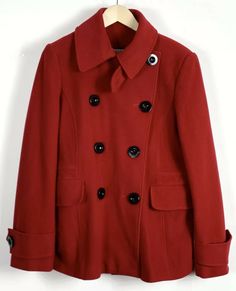 MARVIN RICHARDS Double Breasted Wool/Nylon Peacoat Coat Women's 12 Red Collar. J Red Collar, Double Breasted, Coats For Women, Collar, Wool, Red