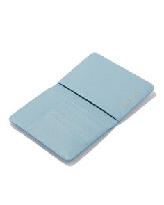 a light blue leather wallet on a white background