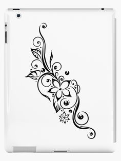 a black and white floral design on a white ipad case