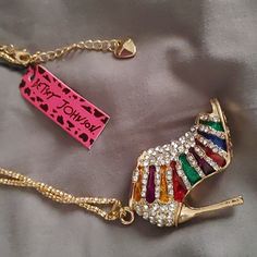 Betsey Johnson Shoe Necklace Gold Red Green Blue Yellow Brand New W/ Tag Prices Are Firm Unless You Bundle 3 Or More Together. I Will Then Discount The Total & Shipping. Trendy Rainbow Necklace For Parties, Rainbow Necklace For Party, Elegant Rainbow Necklace For Parties, Betsey Johnson Shoes, Betsey Johnson Jewelry, Necklace Gold, Red Gold, Betsey Johnson, Blue Yellow