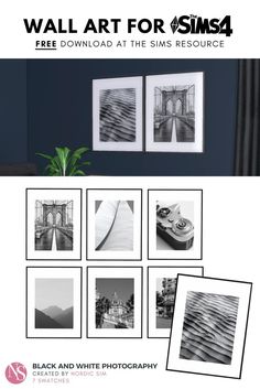 black and white photographs are displayed on the wall with text that reads, free art for $