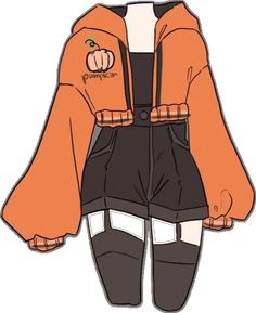 an orange jacket and black shorts are shown with the words, pumpkin on it's chest