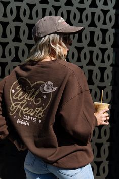 Wild Hearts Can't Be Broken Sweatshirt - Girl Tribe Co. Country Style Tops For Fall Country Events, Country Style Tops For Fall Rodeo, Casual Brown Tops For Western-themed Events, Western Style Crew Neck Tops For Fall, Relaxed Fit Top For Western-themed Fall Events, Relaxed Fit Tops For Western-themed Fall Events, Casual Tops For Country Events In Fall, Cotton Tops For Western-themed Events In Fall, Cotton Tops For Fall Western-themed Events