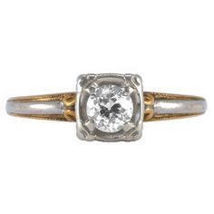 For Sale at Antique & Vintage Elegance, online jewellery: 14ct Yellow & White Gold old-cut Diamond Ring. A magnificent Art Deco Engagement Ring! Free Shipping Australia-wide. #ArtDecoEngagementRing #VintageEngagementRing #VintageSolitaire #ArtDecoDiamondRing #VintageDiamondRing #ArtDecoDressRing #TwoToneDiamondRing Art Deco Diamond Rings, Vintage Diamond Rings