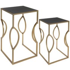 two black and gold side tables on white background