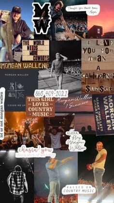 the collage is made up of many different images and words, including an image of a man on a skateboard