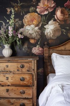 A beautifully styled dark bedroom with vintage furniture, moody lighting, and earthy tones, showcasing the charm of a dark cottagecore aesthetic bedroom and inspiring cozy cottagecore ideas for unique bedroom ideas.