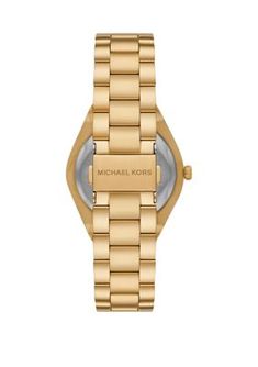 This structured gold-tone bracelet watch is full of true Fossil allure. | Michael Kors Women's Gold-Tone Lennox Bracelet Watch, Gold Michael Kors Jewelry With Round Dial For Gifts, Michael Kors Round Dial Watch As A Gift, Michael Kors Jewelry Gift With Round Dial, Michael Kors Jewelry Gift, Gold Jewelry With Polished Finish And Round Dial, Michael Kors Jewelry With Metal Dial As Gift, Michael Kors Gold Round Jewelry, Gold Metal Watch With Polished Finish, Gold Metal Watches With Polished Finish