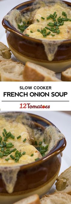 two pictures show how to make french onion soup