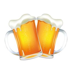 two mugs of beer with foamy bubbles