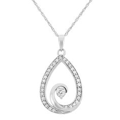 "Simply stunning, this diamond pendant gives your look an extra bit of glow. A teardrop pendant embellished with round-cut diamonds illuminates this 10k white gold necklace. Comes in a gift box. PENDANT DETAILS Pendant length: .95 in. Chain length: 18 in. Clasp: spring-ring Metal: 10k white gold DIAMOND DETAILS Total weight: 1/4 ct. Cut: round Color grade: H-I Clarity: I1-I2 Setting: prong Image(s) may be enlarged to show detail.Diamond weights are approximate. Diamond total weights may vary bet Pear-shaped Diamond White Necklace With Diamond Accents, Teardrop White Gold Diamond Necklace With Brilliant Cut, Fine Jewelry White Gold Drop Necklace For Anniversary, Silver Teardrop Diamond Necklace With Vvs Clarity, Fine Jewelry White Gold Teardrop Diamond Necklace, Teardrop Diamond Jewelry With Diamond Accents, Fine Jewelry Diamond Teardrop Pendant Necklace, Teardrop Diamond Pendant Necklace, Pear-shaped Diamond White Diamond Necklace For Anniversary