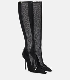 Oxalis mesh knee-high boots in black - Saint Laurent | Mytheresa Luxury Boots, Dr Shoes, Shoes Heels Classy, Heels Classy, Fancy Shoes, Aesthetic Shoes, Saint Laurent Shoes, Boys Boots, Pretty Shoes