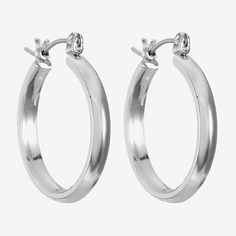 Chic and simple, polished hoop earrings are just the thing to advertise your savoir-faire. Medium-sized to complement your look.Jewelry photos are enlarged to show detail.Features: HypoallergenicEarring Back: PostMetal Color: Silver ToneEarring Length: 20.7mmEarring Width: 21.7mmCare: Wipe CleanEarrings Style: Hoop EarringsMetal: ZincCountry of Origin: Imported Classic Hoop Earrings With Simple Design, Classic Simple Hoop Earrings, Brown Nickel-free Hoop Earrings For Everyday, Nickel-free Adjustable Small Hoop Earrings, Cheap Nickel-free Hoop Clip-on Earrings, Chic Nickel-free Sterling Silver Hoop Earrings, Nickel-free Hoop Clip-on Earrings In Sterling Silver, Liz Claiborne, Medium Size