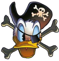 a cartoon duck with a pirate hat and crossbones