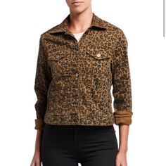 Nwt Cheetah Print Jacket Casual Leopard Print Outerwear With Pockets, Casual Leopard Print Outerwear For Work, Fitted Brown Casual Utility Jacket, Philosophy Clothing, Biker Jacket Style, Cheetah Print Jacket, Embroidered Jean Jacket, Printed Denim Jacket, Army Green Jacket