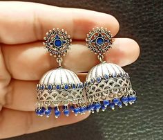 Beautiful Handmade Oxidized Jhumkas Earrings. Light Weight Earrings Blue Meenakari Jhumkas. Material- Brass. Indian Jhumkas. Traditional Jhumkas.