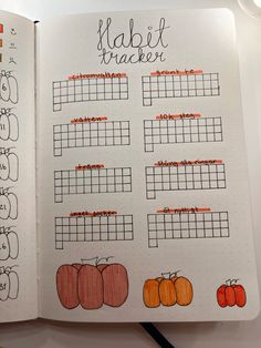 Bullet journal habit tracker pumpkin theme for october October Bullet Journal Habit Tracker, Bullet Journal Habit Tracker, Journal 2025, Journal Habit Tracker, Bullet Journal September, Tracker Bullet Journal, Notebook Ideas