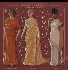 three women in ancient greek fashion through the ages