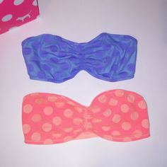 Set Of 2 Victoria Secret Pink Bandeau Bra Bralette Orange Purple Polka Dots No Padding Unlined New With Tags *Bundle To Save Chavonne11 4w Small Medium Large Purple Stretch Strapless Tube Top, Purple Bandeau Swimwear For Party, Purple Strapless Tube Top For Beach, Purple Stretch Strapless Swimwear, Purple Bandeau Tube Top For Beach, Purple Strapless Stretch Swimwear, Lace Bandeau Top, Lace Bandeau Bra, Lovely Princess