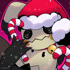 a cartoon cat wearing a santa hat and holding a candy cane