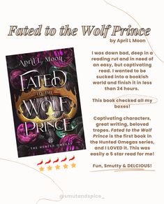 an advertisement for the book titled fate and the wolf prince