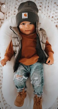 Winter Clothes Fashion, Kids Winter Clothes, Warm Winter Clothes, Carhartt Kids, Outfit For Boys, Infant Hat, Baby Swag, Foto Baby