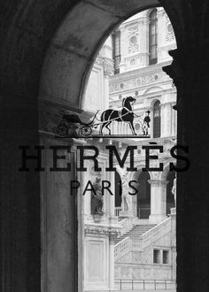 an arch with the words hermes paris in black and white