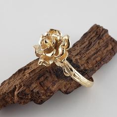 Solid Gold Rose Engagement Ring Flower Statement Ring Hand | Etsy Flower Ring Jewelry, Gold Flower Ring With Rose Design, Gold Rose Design Flower Ring, Rose Flower Ring For Wedding, Gold Flower Ring With Rose Design For Wedding, Wedding Gold Flower Ring With Rose Design, Rose Engagement Ring Flower, Engagement Ring Photoshoot, Rose Ring Flower