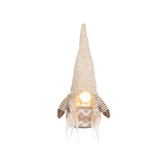 a light that is on the side of a wall with a gnome's hat