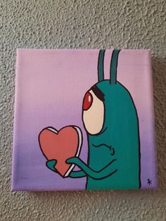 a painting of a cartoon character holding a heart