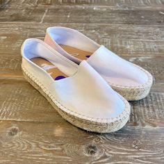 New - Very Light Pink, Blue And White Hues Casual Espadrilles For Spring Day Out, Casual Spring Espadrilles For Day Out, Trendy White Espadrilles For Spring, Trendy White Spring Espadrilles, Trendy White Espadrilles For Vacation, Casual Espadrilles For Beach Season, Trendy White Espadrilles For Summer, Trendy White Slip-on Espadrilles, White Casual Espadrilles For Spring