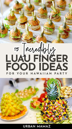 Luau Finger Food Ideas Hawaiian Finger Foods Appetizers, Lu Au Party, Tropical Theme Appetizers, Island Food Ideas, Luau Veggie Tray Ideas, Moana Inspired Food, Vegetarian Hawaiian Food, Hawaiian Snack Ideas, Tropical Appetizers Finger Foods