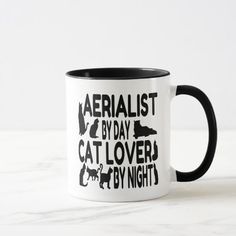 a black and white coffee mug that says dermatologistist by day cat lover by night