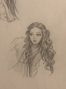 two drawings of a woman with long hair