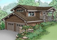 this is an artist's rendering of the front elevation of these craftsman - style house plans