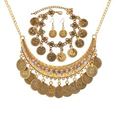 PRICES MAY VARY. Gypsy Jewelry Set: You will get 1pcs boho coins necklace, 1 pairs coins dangle earrings and 1pcs coins bracelets. The boho jewelry sets can be matched with your wedding dresses, skirt and t-shirt. Gold Coins Necklace Earrings Bracelet: This boho jewelry sets feature a coins design that is perfect for dresses. The coins dangle earrings are strong, durable, comfortable and suitable for most ages and occasions! Halloween Jewelry Set: The coins bracelet are suitable for any occasion Belly Dance Jewelry, Rhinestone Jewelry Set, Costume For Women, Dance Necklace, Vintage Jewelry Sets, Gold Coin Necklace, Coin Bracelet, Coin Pendant Necklace, Women's Jewelry Sets