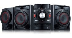 the speakers are black and red in color