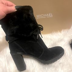 Authentic Michael Kors Winter Boots. Purchased Directly From An Mk Retail Store Suede And Fur Slip On Size Women’s 8 Paid About $400 New Used But Plenty Of Wear Left!! These Are Very Comfortable And Adorable On! *All Purchases With Me Include Free Little Gifts Bootie Ankle Boot Winter Boots Fall Boots Designer Shoes Michael Kors High Heel Boots, Michael Kors Winter Boots, Michael Kors Boots, Fall Boots, Winter Ankle Boots, Boots Fall, Michael Kors Shoes, Retail Store, Michael Kors Black